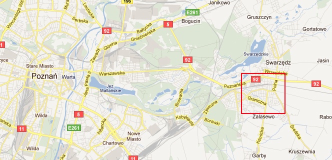 Mapa dojazdu do tartaku w Swarzędzu